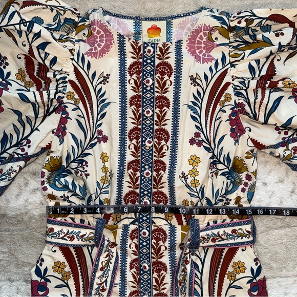 NWT FARM Rio Romantic Lightness Puff Short Sleeve Romper in Blue Pattern Size S - Picture 11 of 16